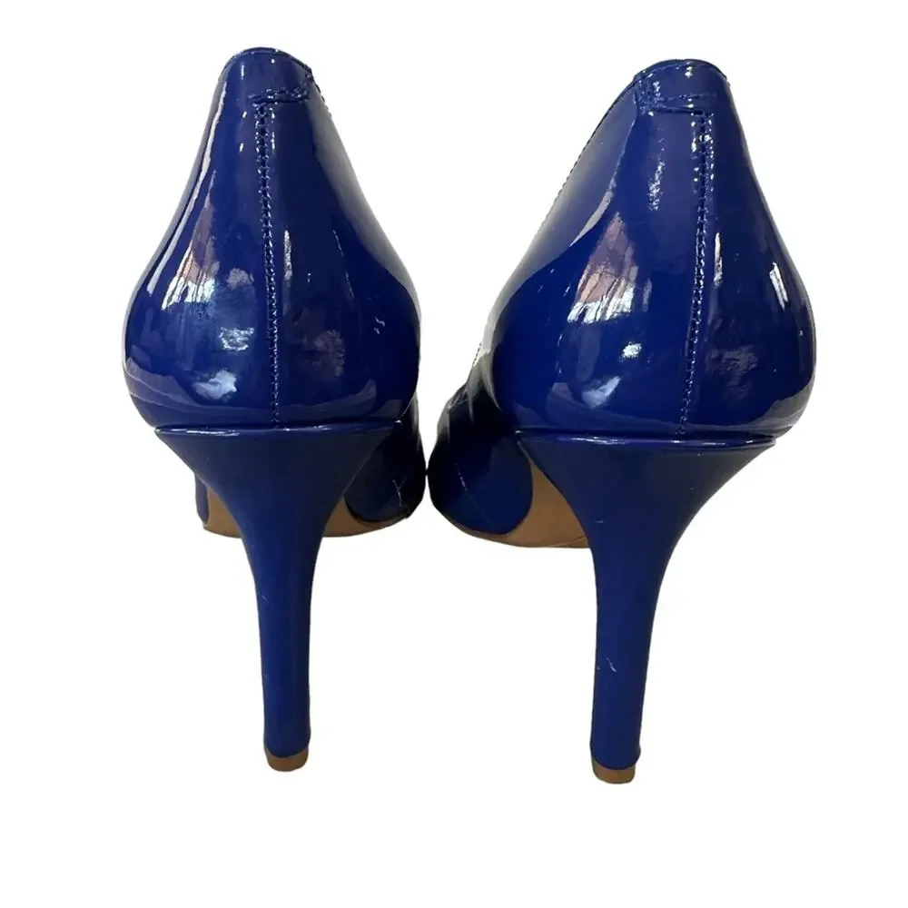 Nine West Martina bright blue size 7 faux patent leather pointed‎ toes 4” heels - Picture 7 of 9